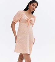 New Look Pink Ditsy Floral Ruched V Neck Mini Dress